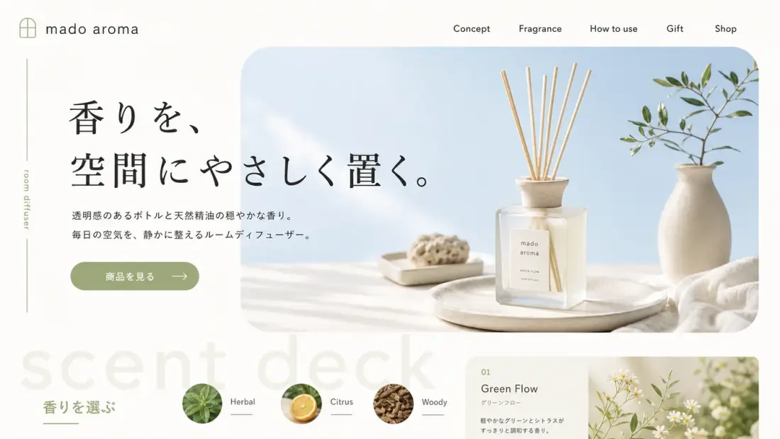 香りブランドのサイト・LP のビジュアル参考イメージ